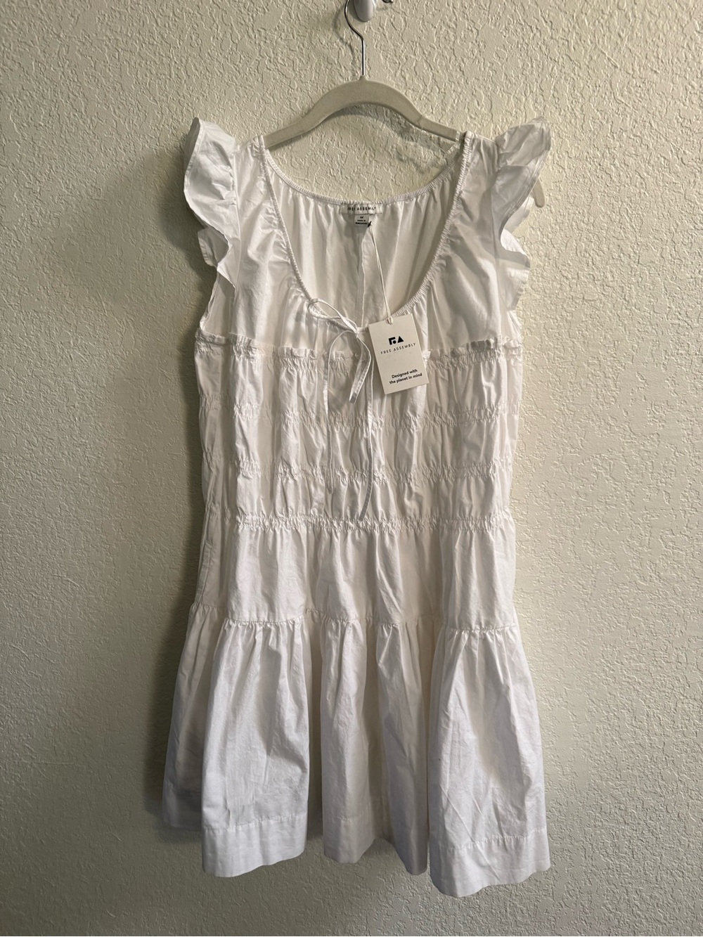 Free Assembly White Smocked Ruffle-Sleeve Sundress